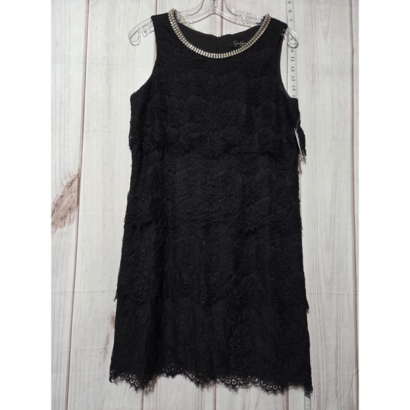 Jessica Simpson Dress Womens 8 Black Lace Beaded Neck Sleeveless Sheath Cocktail - Picture 1 of 7